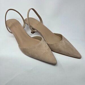 Ann Taylor Beige Pointed Toe Slingback Kitten Heel Pumps, Size 6M